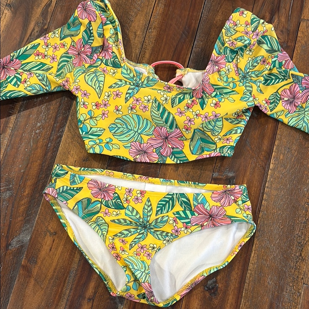 Floral Kids Swim Set - Yellow and Pink